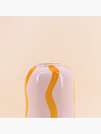 Vase rayé en céramique blanc / jaune, H20cm