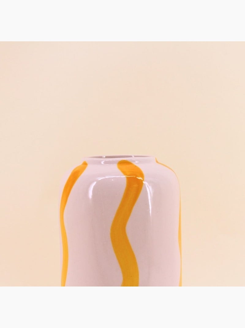 Vase rayé en céramique blanc / jaune, H20cm Jaune - Kiabi