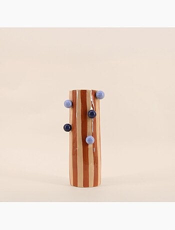 Vase rayé orange / blanc avec perles 31cm