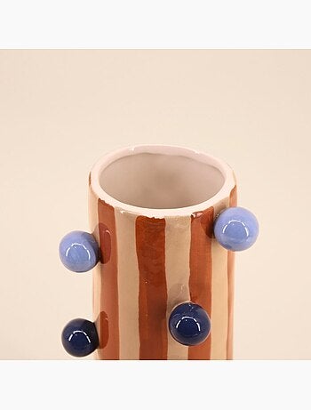 Vase rayé orange / blanc avec perles 31cm