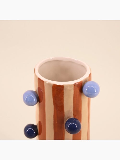 Vase rayé orange / blanc avec perles 31cm - Kiabi