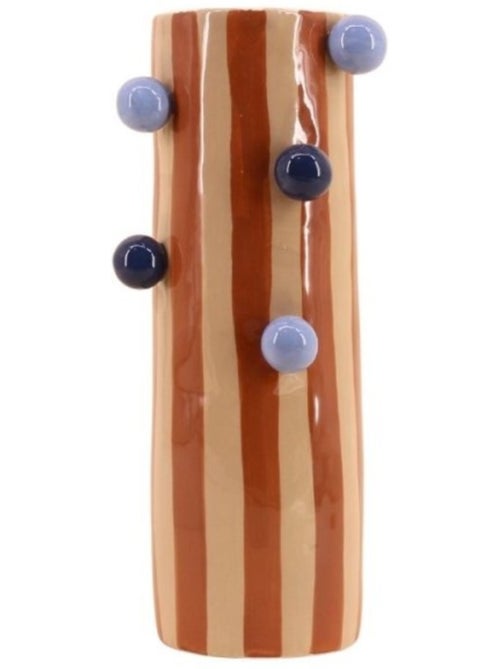 Vase rayé orange / blanc avec perles 31cm - Kiabi