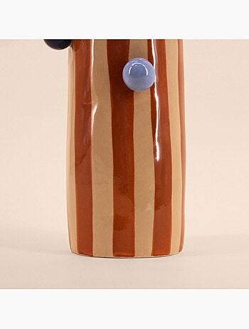 Vase rayé orange et blanc avec perles, H31cm