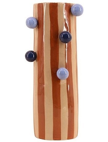 Vase rayé orange et blanc avec perles, H31cm