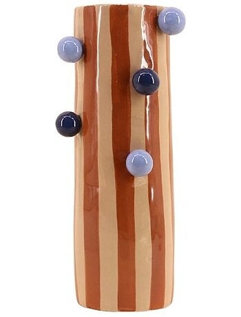 Vase rayé orange et blanc avec perles, H31cm