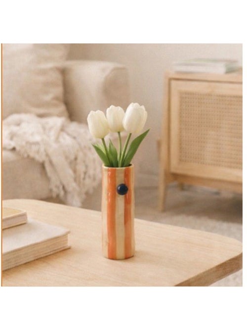 Vase rayures et perles rayé orange 20cm - Kiabi