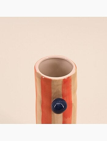 Vase rayures et perles rayé orange, H20cm