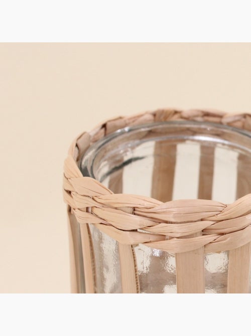 Vase rond en verre et fibres naturelles 19,7cm - Kiabi