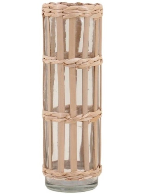 Vase rond en verre et fibres naturelles 19,7cm - Kiabi