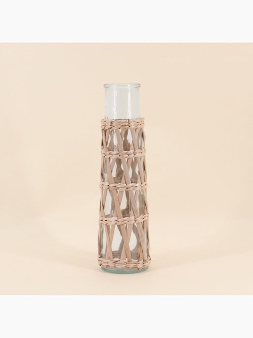 Vase rond en verre et fibres naturelles 34cm - Kiabi
