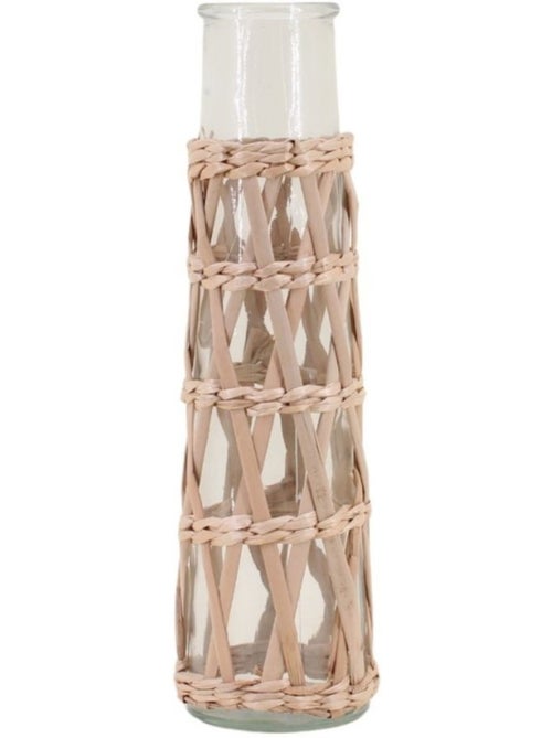 Vase rond en verre et fibres naturelles 34cm - Kiabi