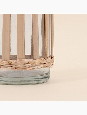 Vase rond en verre et fibres naturelles, H19cm