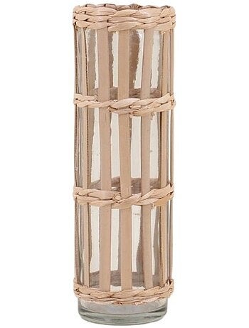Vase rond en verre et fibres naturelles, H19cm