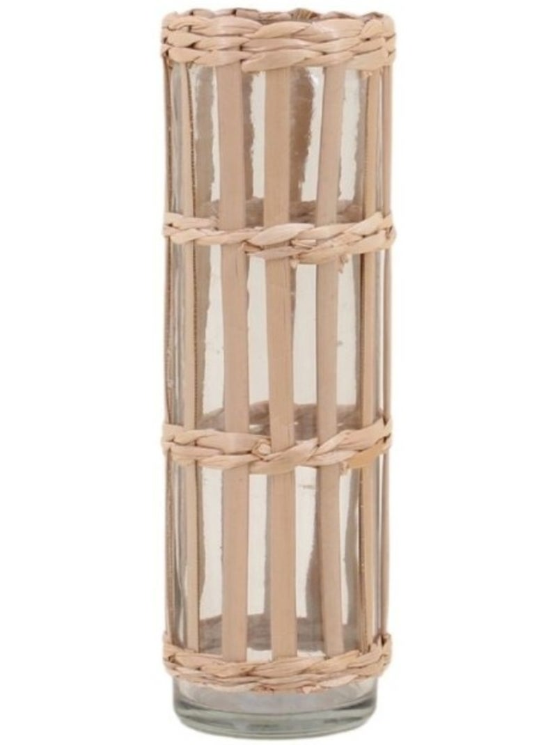Vase rond en verre et fibres naturelles, H19cm Beige - Kiabi