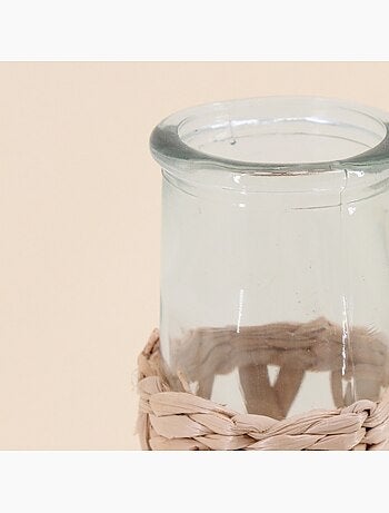 Vase rond en verre et fibres naturelles, H34cm