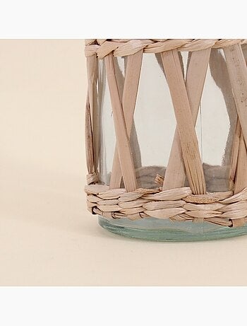 Vase rond en verre et fibres naturelles, H34cm