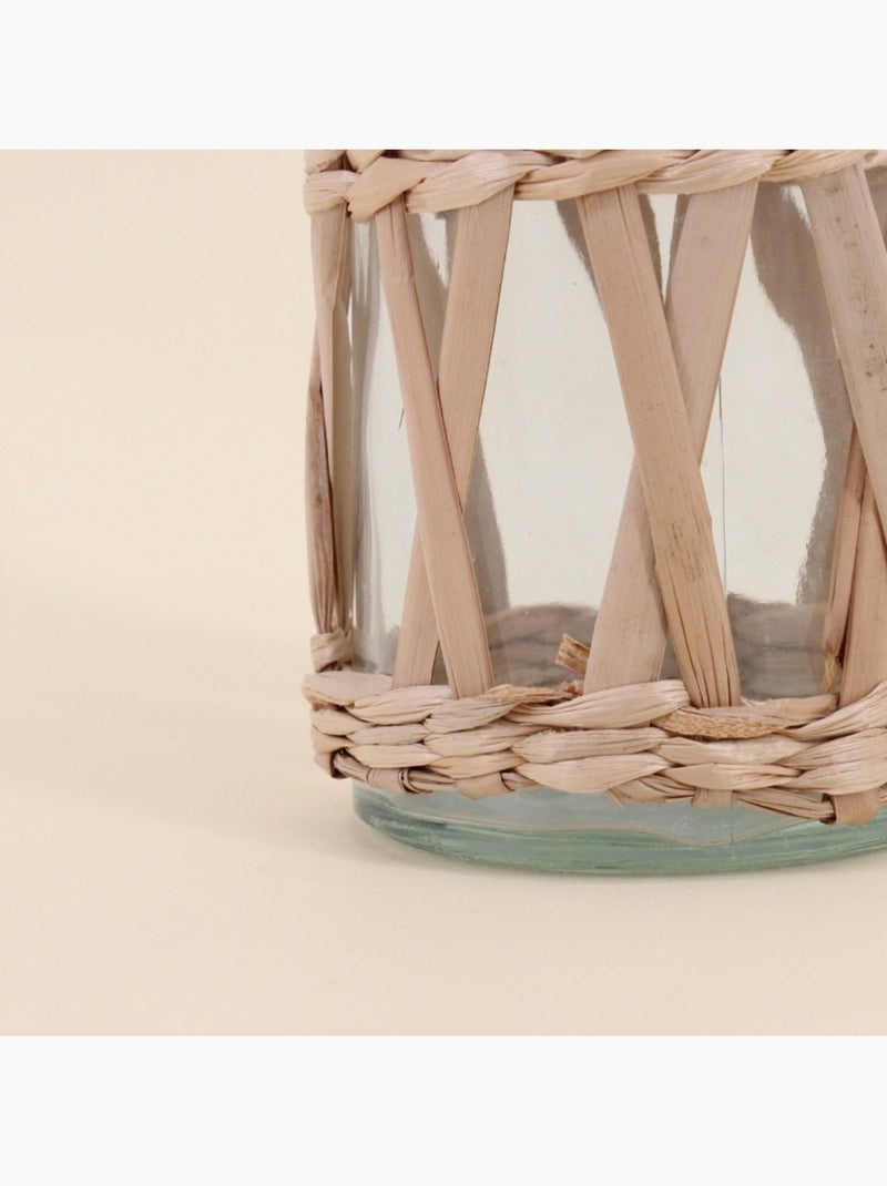 Vase rond en verre et fibres naturelles, H34cm Beige - Kiabi