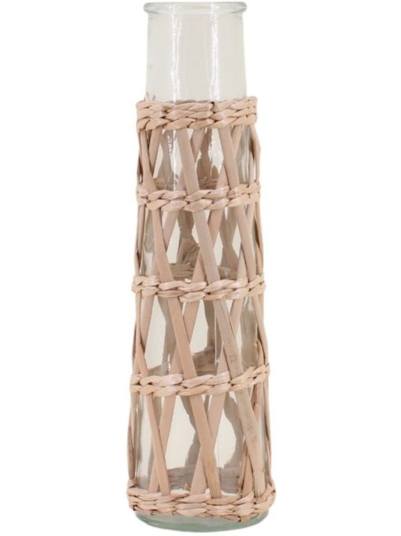 Vase rond en verre et fibres naturelles, H34cm Beige - Kiabi