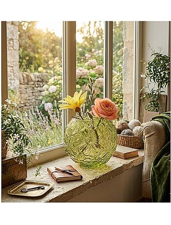 Vase rond en verre transparent Fleurs