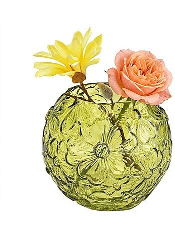 Vase rond en verre transparent Fleurs
