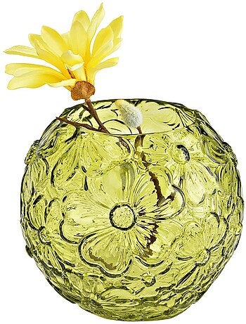 Vase rond en verre transparent Fleurs