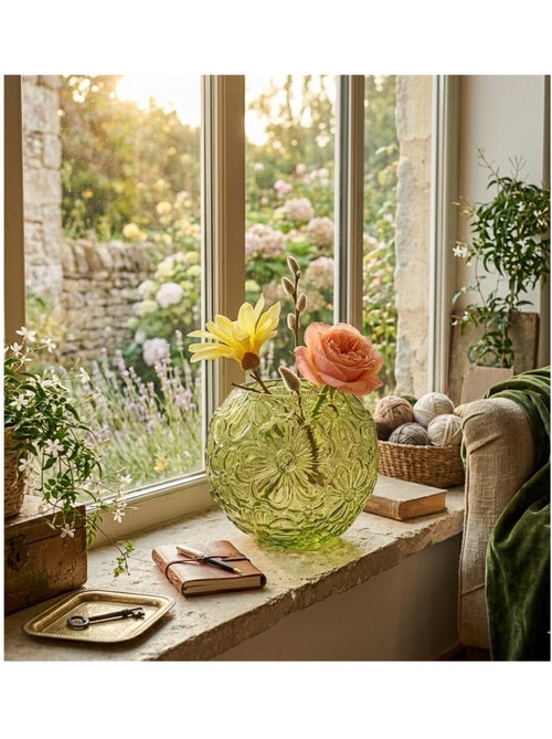 Vase rond en verre transparent Fleurs - Kiabi