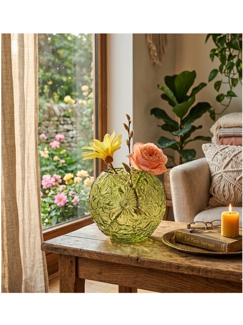 Vase rond en verre transparent Fleurs - Kiabi