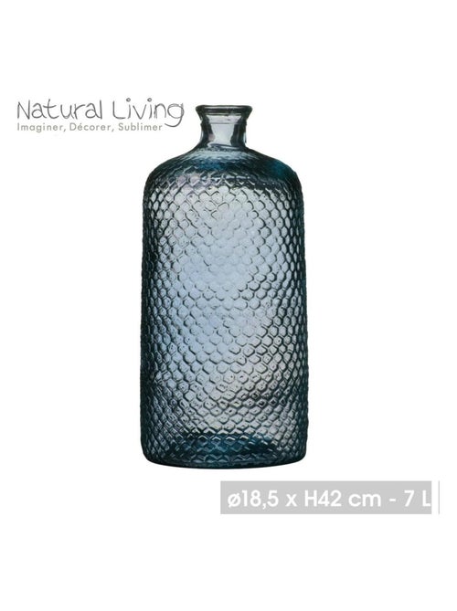 Vase Serena verre recyclé bleu 7L D18.5 H42 - Kiabi