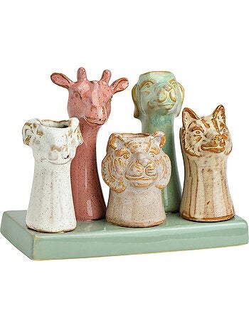 Vase tetes d animaux en faience