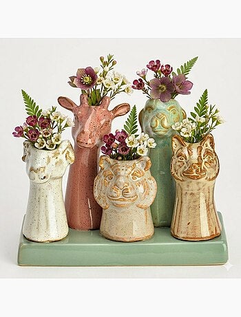 Vase tetes d animaux en faience