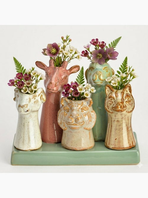 Vase tetes d animaux en faience - Kiabi