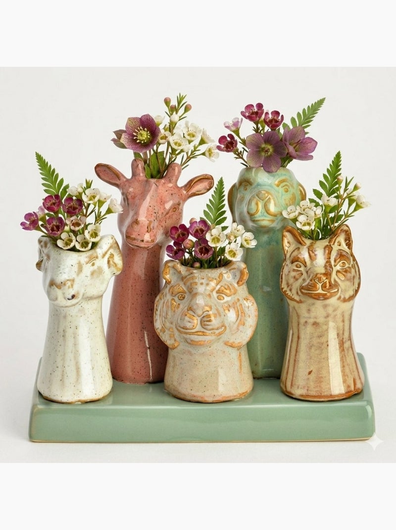 Vase tetes d animaux en faience Vert - Kiabi
