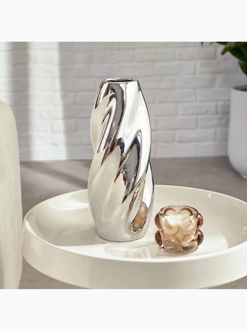 Vase torsadé compact en dolomite émaillée SKY Argent - Kiabi