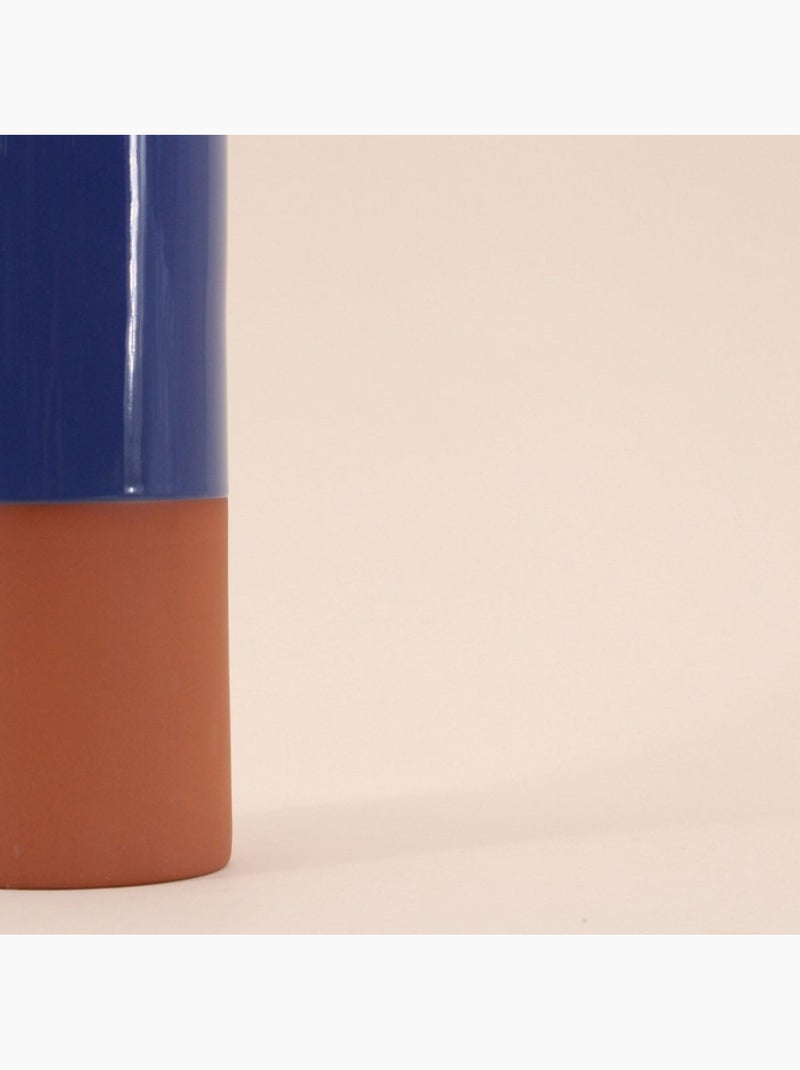 Vase tube en céramique bicolore, H25cm Bleu - Kiabi