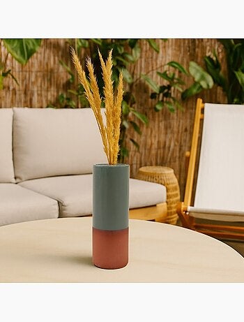 Vase tube en céramique bicolore, H25cm