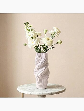 Vase twist en céramique blanche 3D, H39cm