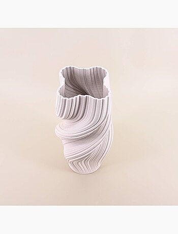 Vase twist en céramique blanche 3D, H39cm