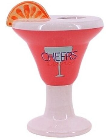 Vase verre à cocktail en faïence rose, blanc 16cm