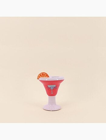 Vase verre à cocktail en faïence rose et blanc, H16cm