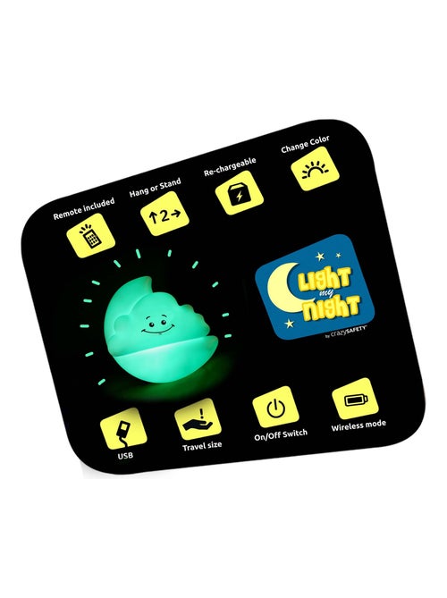 Veilleuse LED Enfant avec Télécommande|Lune et nuage|Crazy Safety|EN IEC55015 - Kiabi