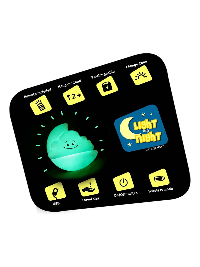 Veilleuse LED Enfant avec Télécommande|Lune et nuage|Crazy Safety|EN IEC55015 Multicolore - Kiabi