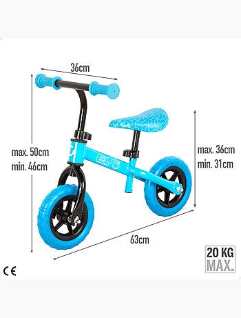 Vélo d'équilibre réglable en hauteur avec un poids maximum de 20 kg evo