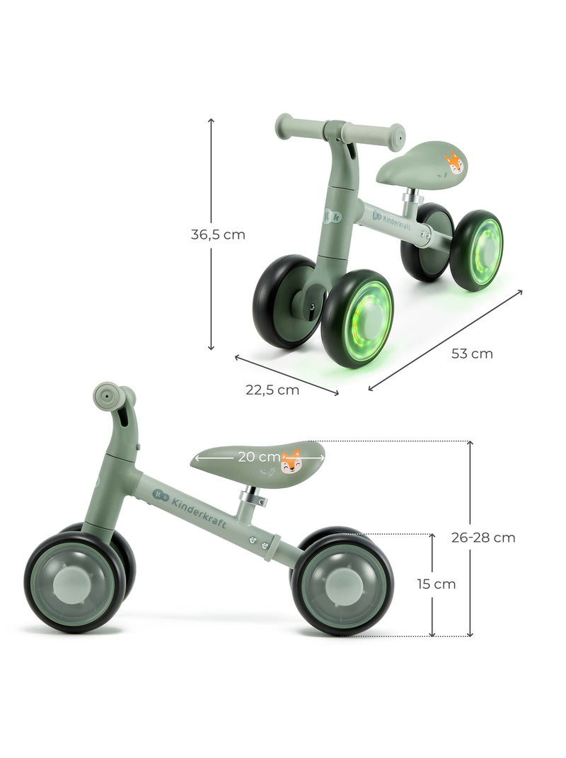 Vélo Draisienne Kinderkraft CUTIE FLASH avec Roues LED RGB, Selle Réglable et Cadre Acier Vert - Kiabi