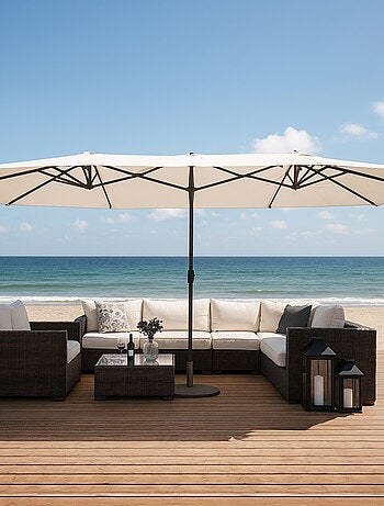 VENICE Parasol double ecru droit ovale 2,7 x 4,6 m