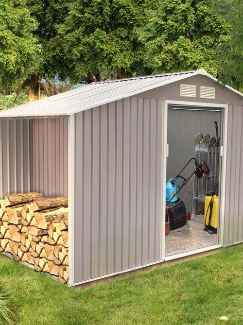 VENTOUX Abri de jardin avec abri bûches 6,53 m² en acier gris - Kiabi