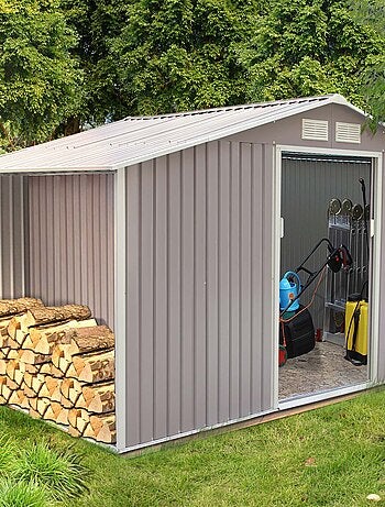 VENTOUX Abri de jardin avec abri bûches 8,72 m² en acier gris