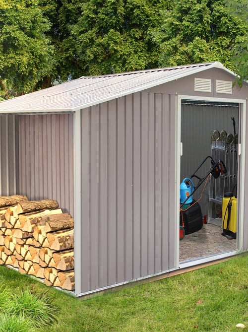 VENTOUX Abri de jardin avec abri bûches 8,72 m² en acier gris - Kiabi