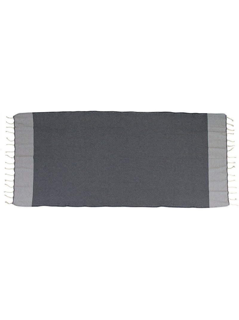 Véritable fouta Tunisienne nid d'abeille 100% coton 380g - Vivezen Gris Blanc - Kiabi