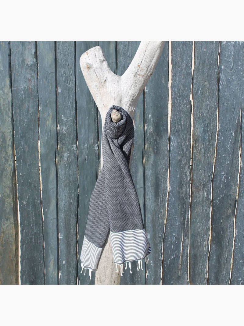 Véritable fouta Tunisienne nid d'abeille 100% coton 380g - Vivezen Gris Blanc - Kiabi