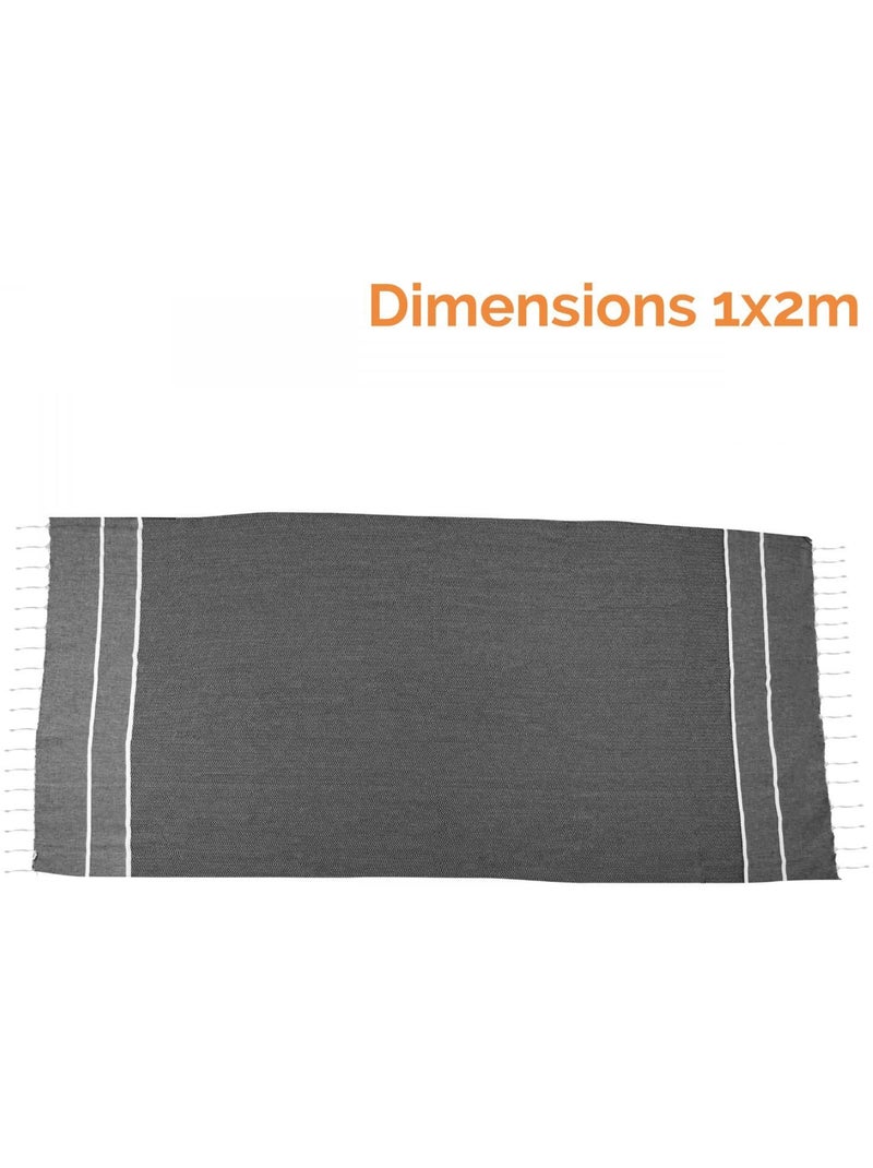 Véritable fouta Tunisienne tissage à plat 100% coton 380g - Horizon - Vivezen Noir - Kiabi
